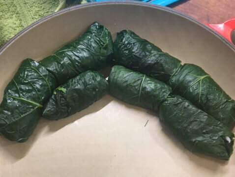 Dolmas w/ Brussel Sprout Leaves:an alternative to grape leaves for Dolmas